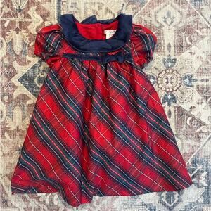 Max Studio red Christmas‎ plaid blue velvet collar short sleeve dress SIZE 24M
